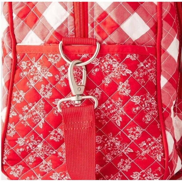 Pioneer Woman Quilted Weekender Travel Bag Red Gingham Charming Check Plaid New - Picture 10 of 13